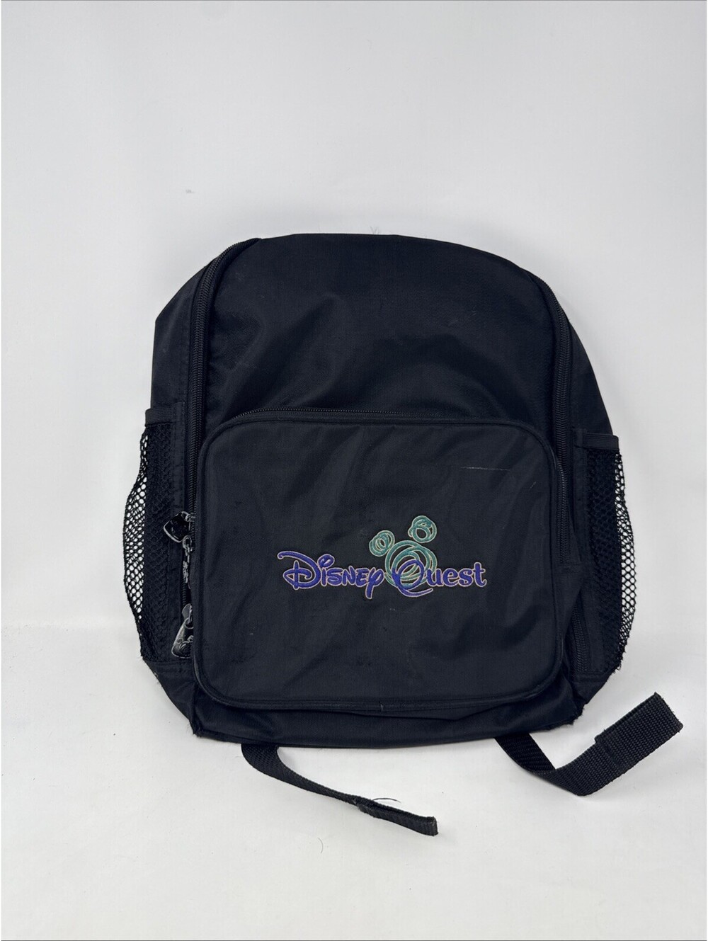 VINTAGE DISNEY BACKPACK " DISNEY QUEST" EMBROIDERED W ZIPPERS ETC NEW Black SALE